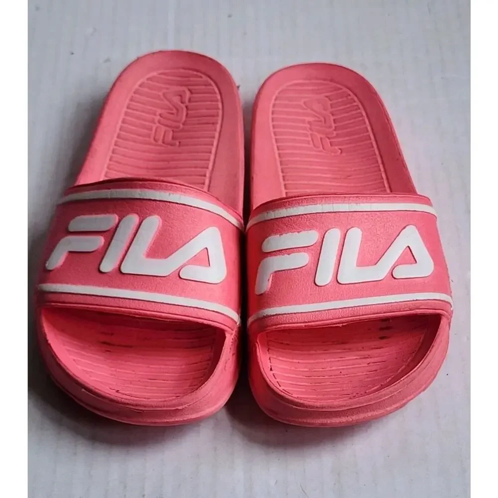FILA Slides Sandals Shoes Size W 5 Beach Shower Pink/White Slip On Lounge Wear